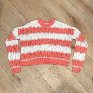 SO Coral and White Striped cropped Women's Sweater